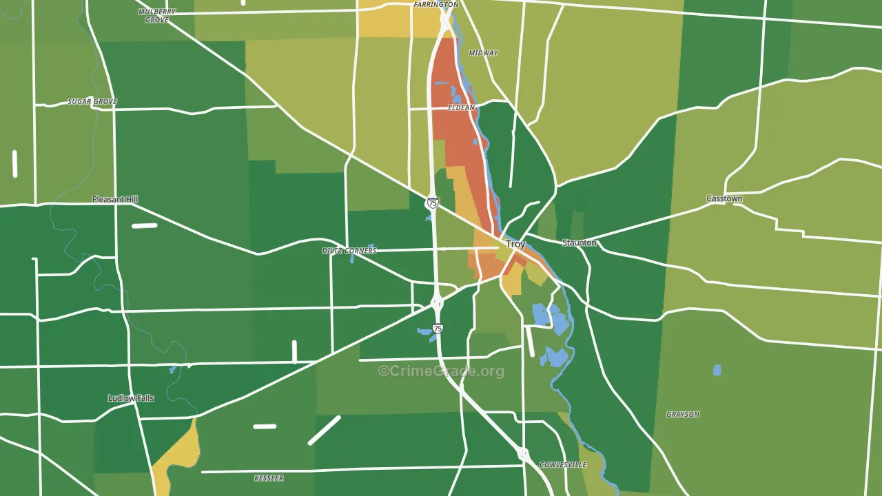 Miami County, OH Map of Burglary Rates