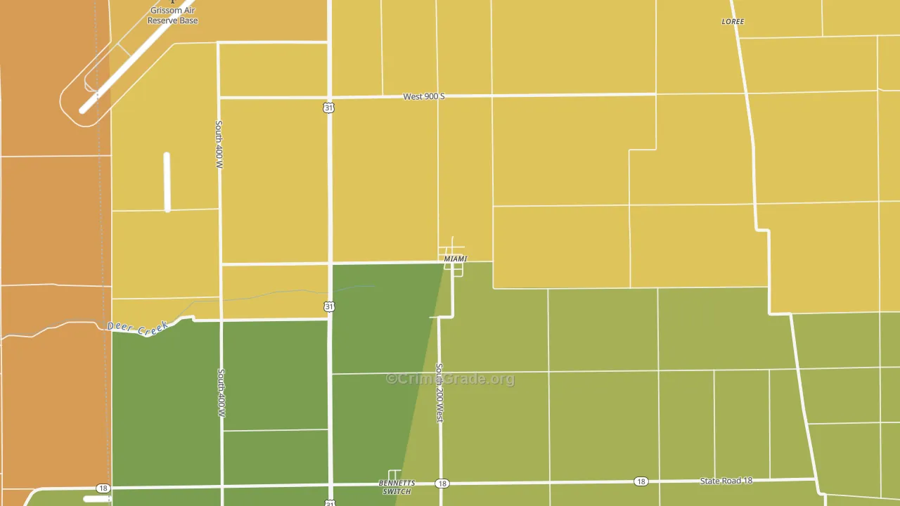 Miami, IN Map of Burglary Rates