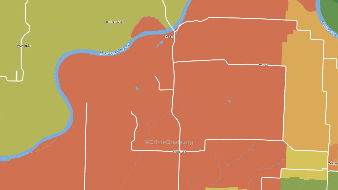Miami, MO Map of Burglary Rates