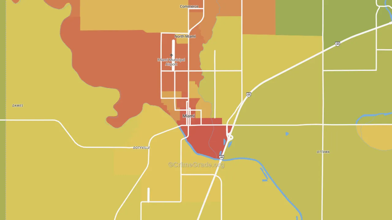 Miami, OK Map of Burglary Rates