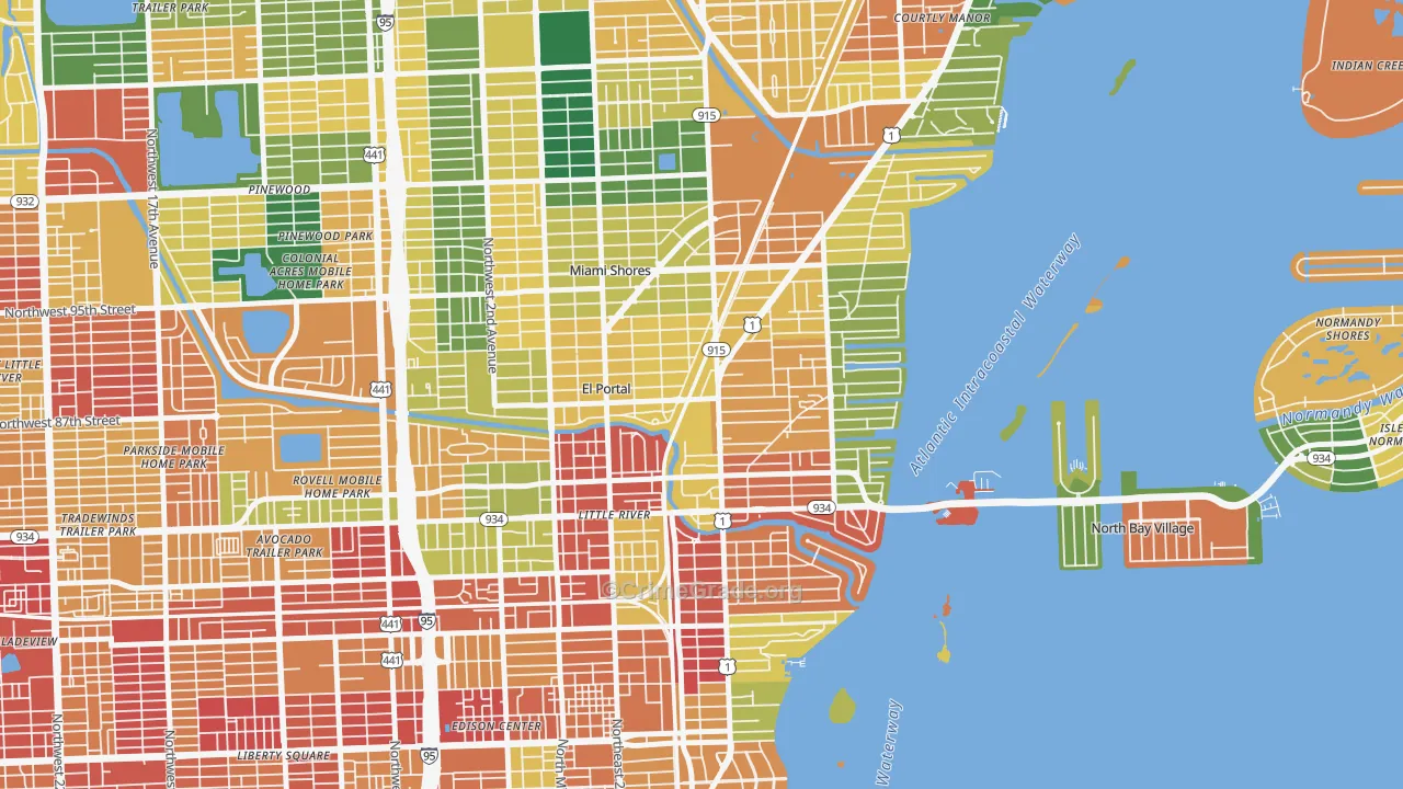 Miami Shores, FL Map of Burglary Rates