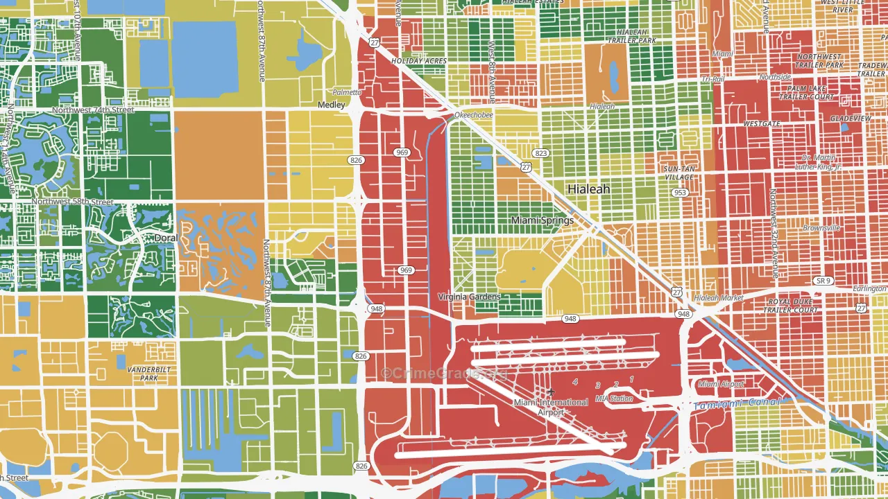 Miami Springs, FL Map of Burglary Rates