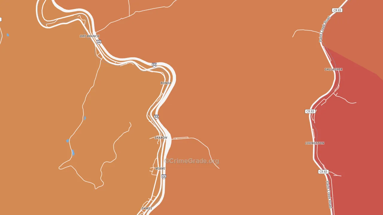 Miami, WV Map of Burglary Rates
