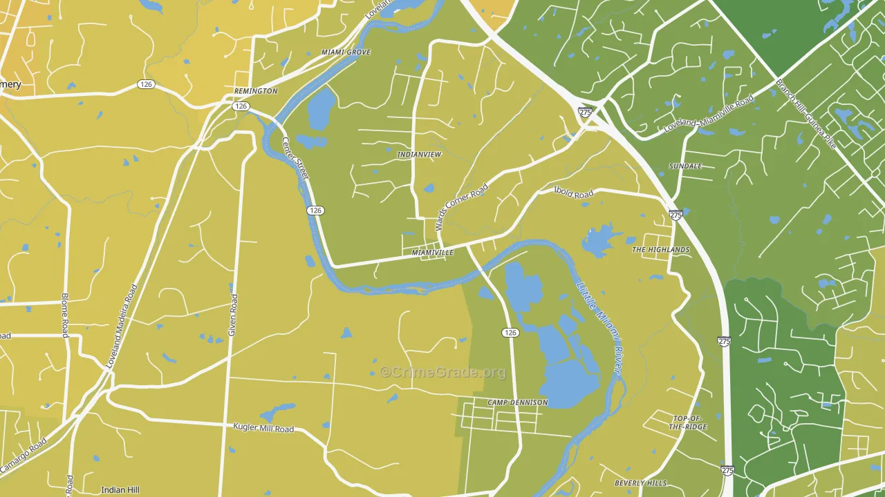 Miamiville, OH Map of Burglary Rates