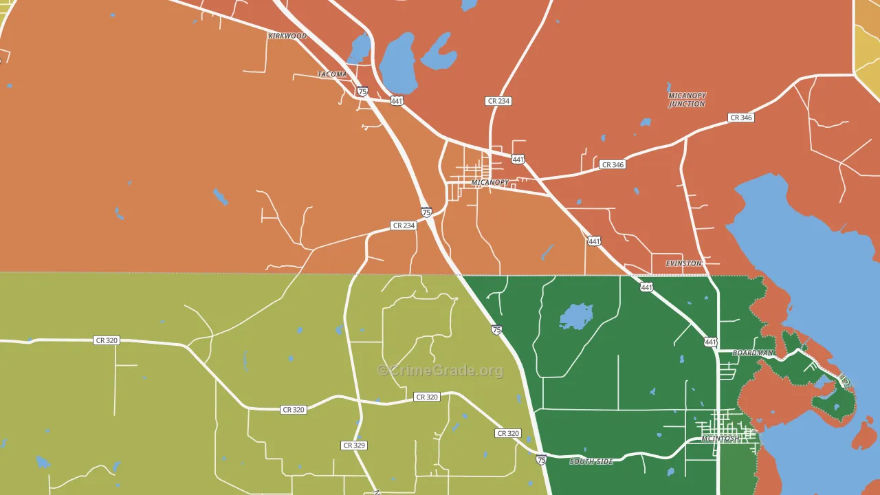 Micanopy, FL Map of Burglary Rates