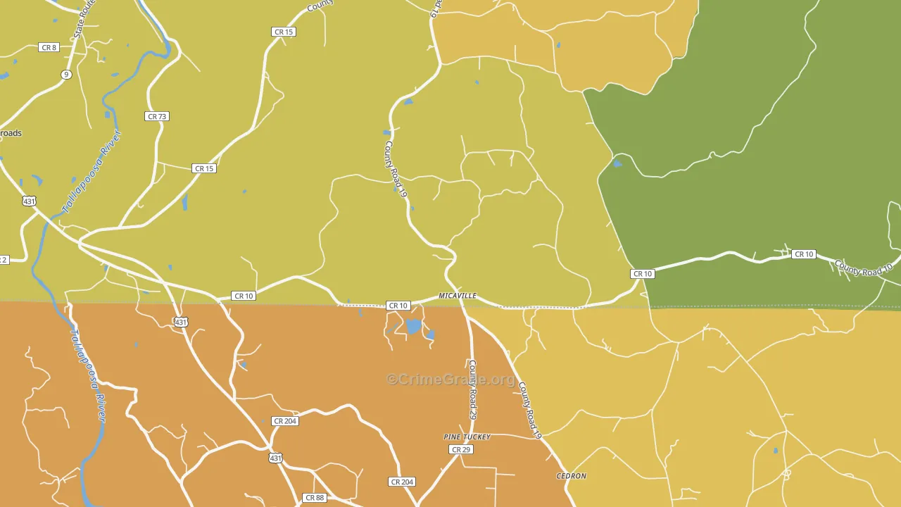 Micaville, AL Map of Burglary Rates
