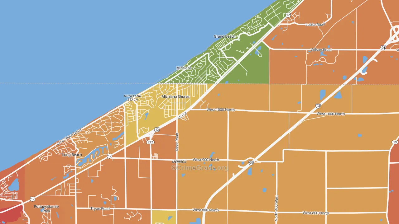 Michiana Shores, IN Map of Burglary Rates