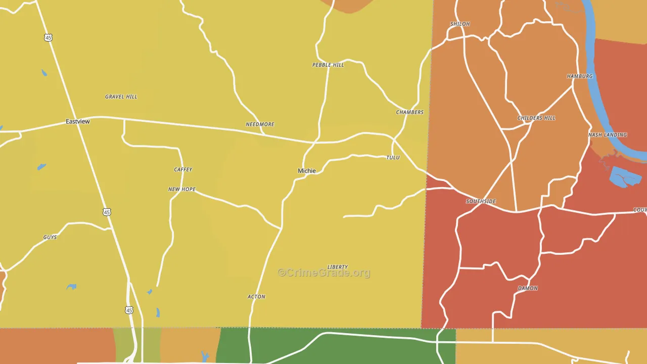 Michie, TN Map of Burglary Rates