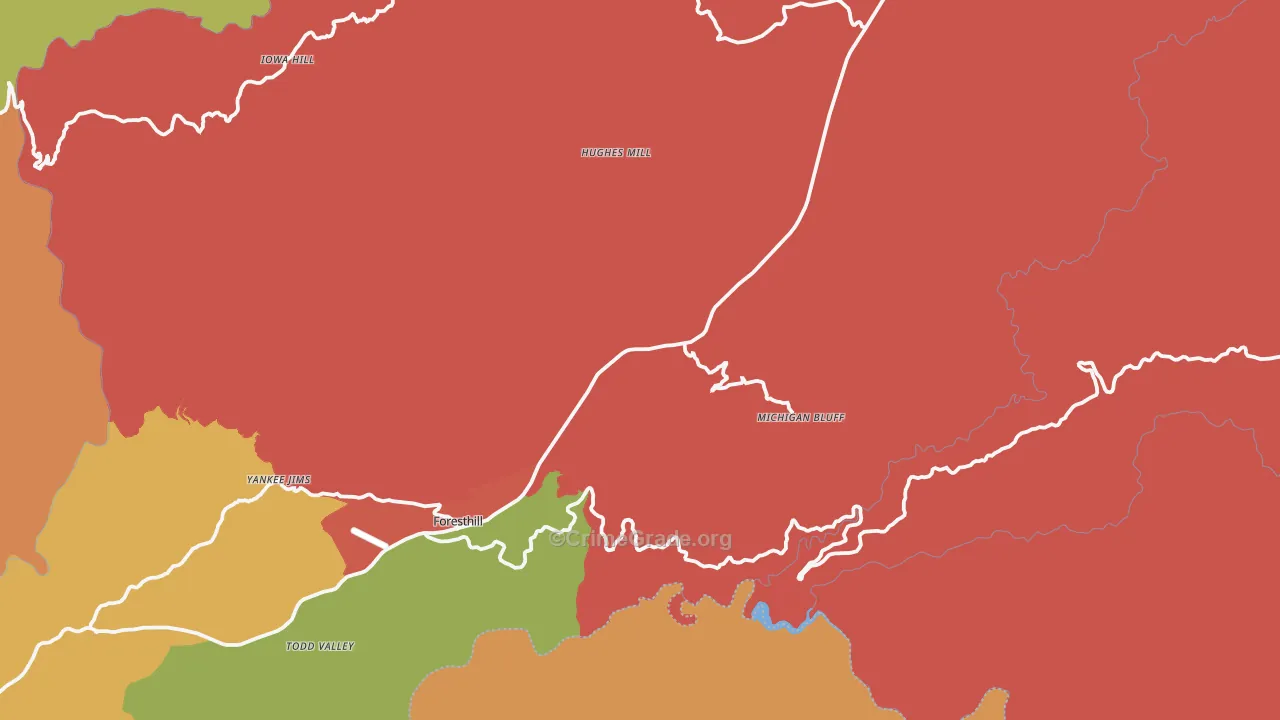 Michigan Bluff, CA Map of Burglary Rates