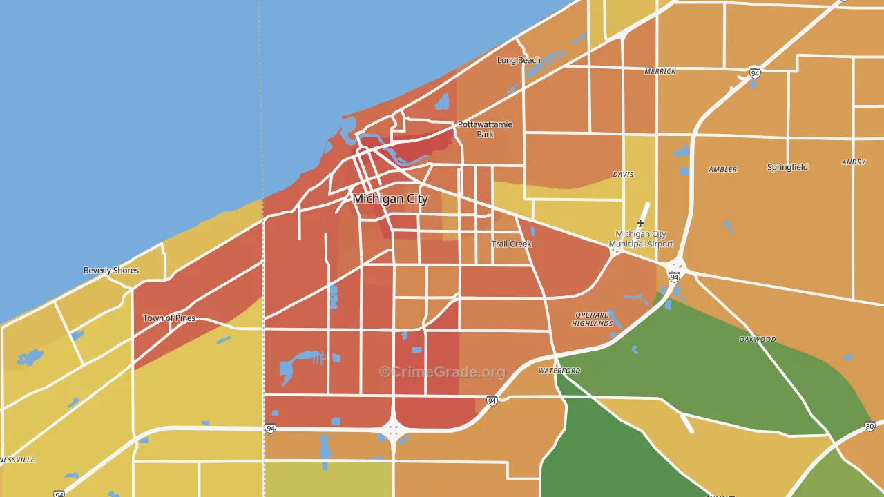 Michigan City, IN Map of Burglary Rates