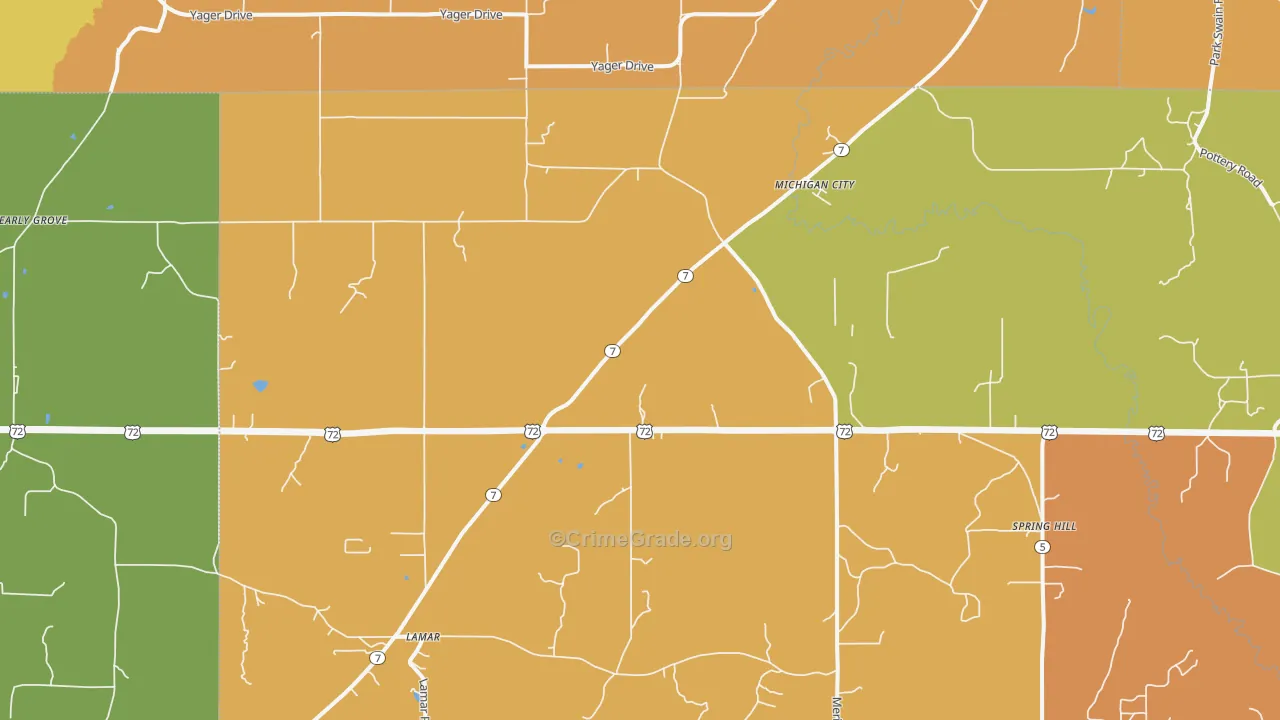 Michigan City, MS Map of Burglary Rates