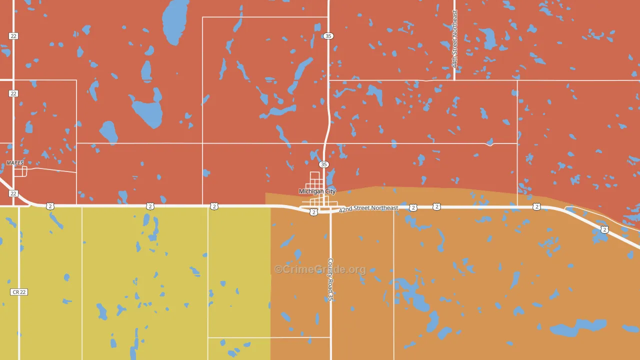 Michigan City, ND Map of Burglary Rates