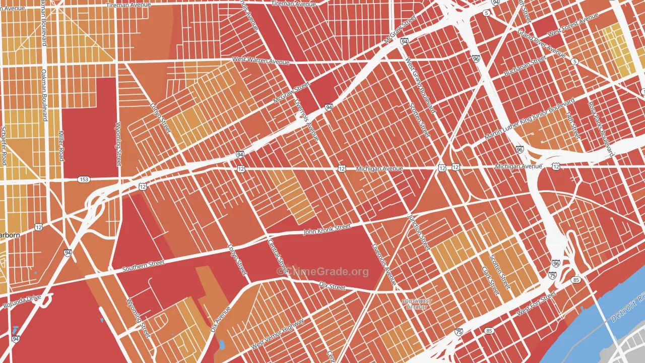 Michigan-Martin, Detroit, MI Map of Burglary Rates