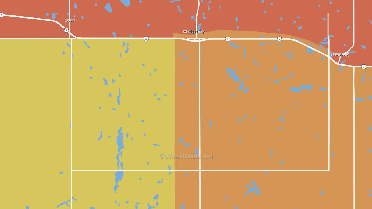 Michigan, ND Map of Burglary Rates
