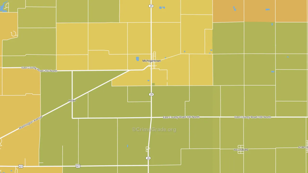 Michigantown, IN Map of Burglary Rates