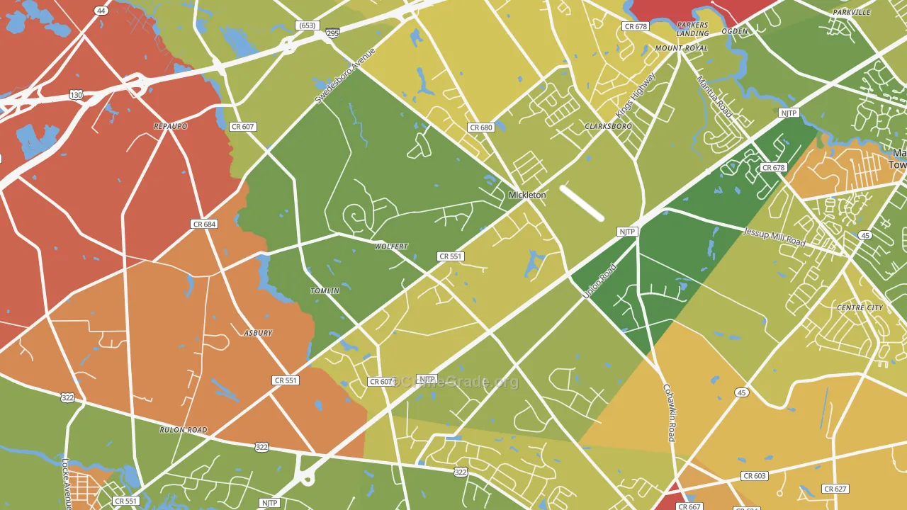 Mickleton, NJ Map of Burglary Rates