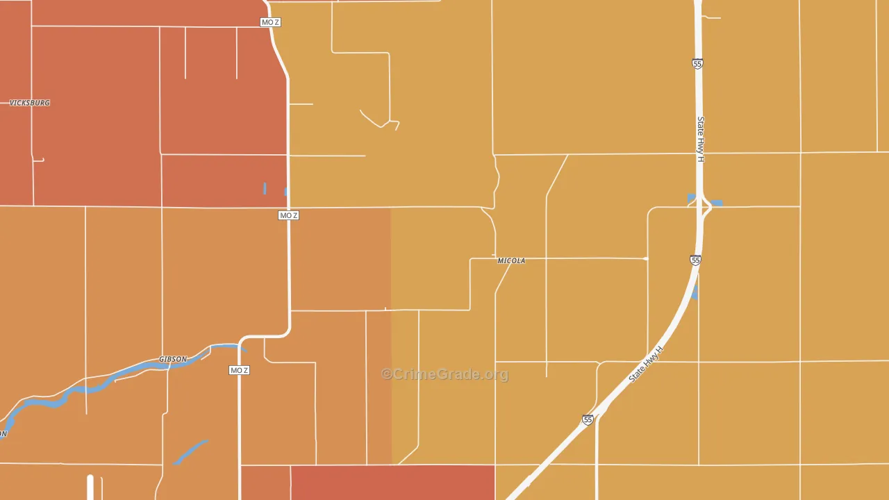 Micola, MO Map of Burglary Rates