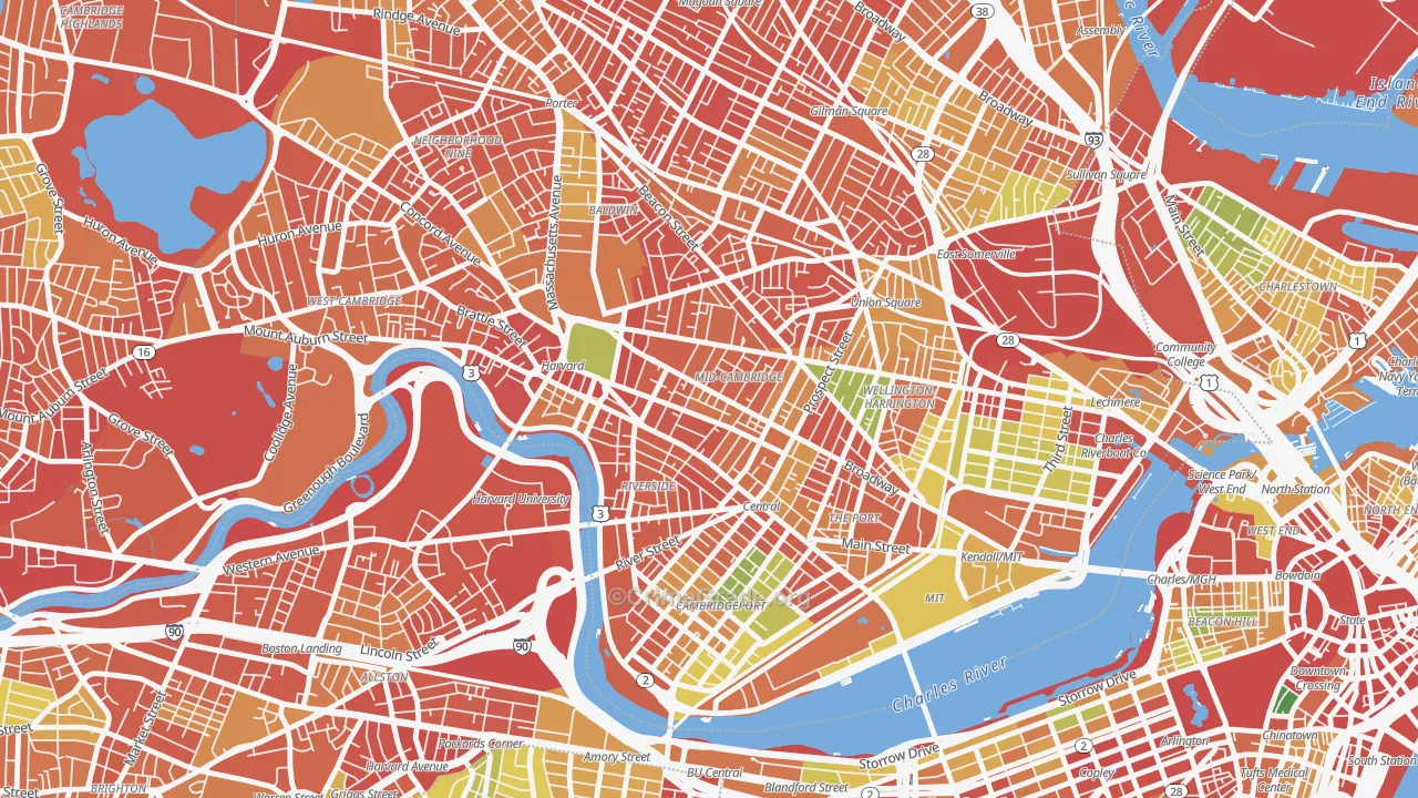 Mid-Cambridge, Cambridge, MA Map of Burglary Rates