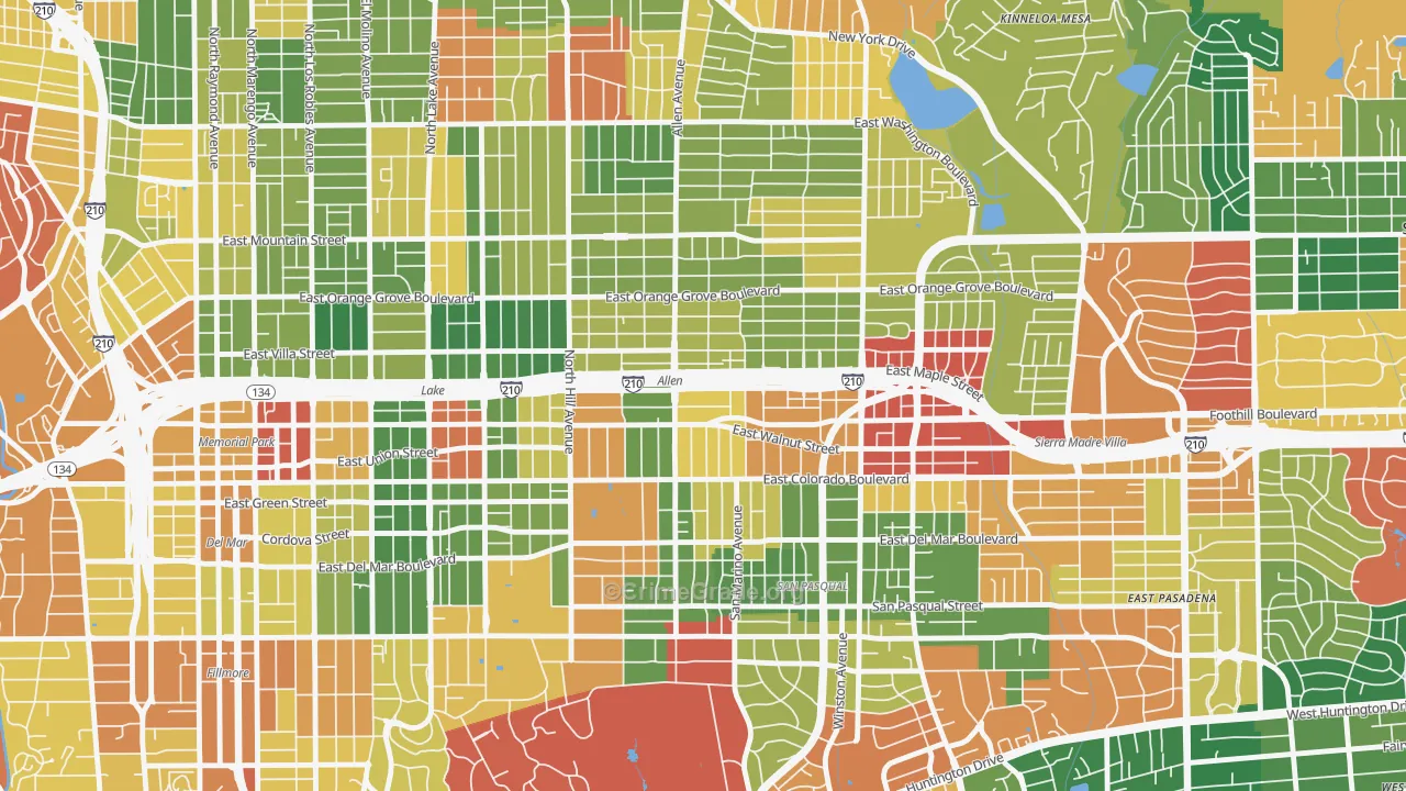 Mid Central, Pasadena, CA Map of Burglary Rates