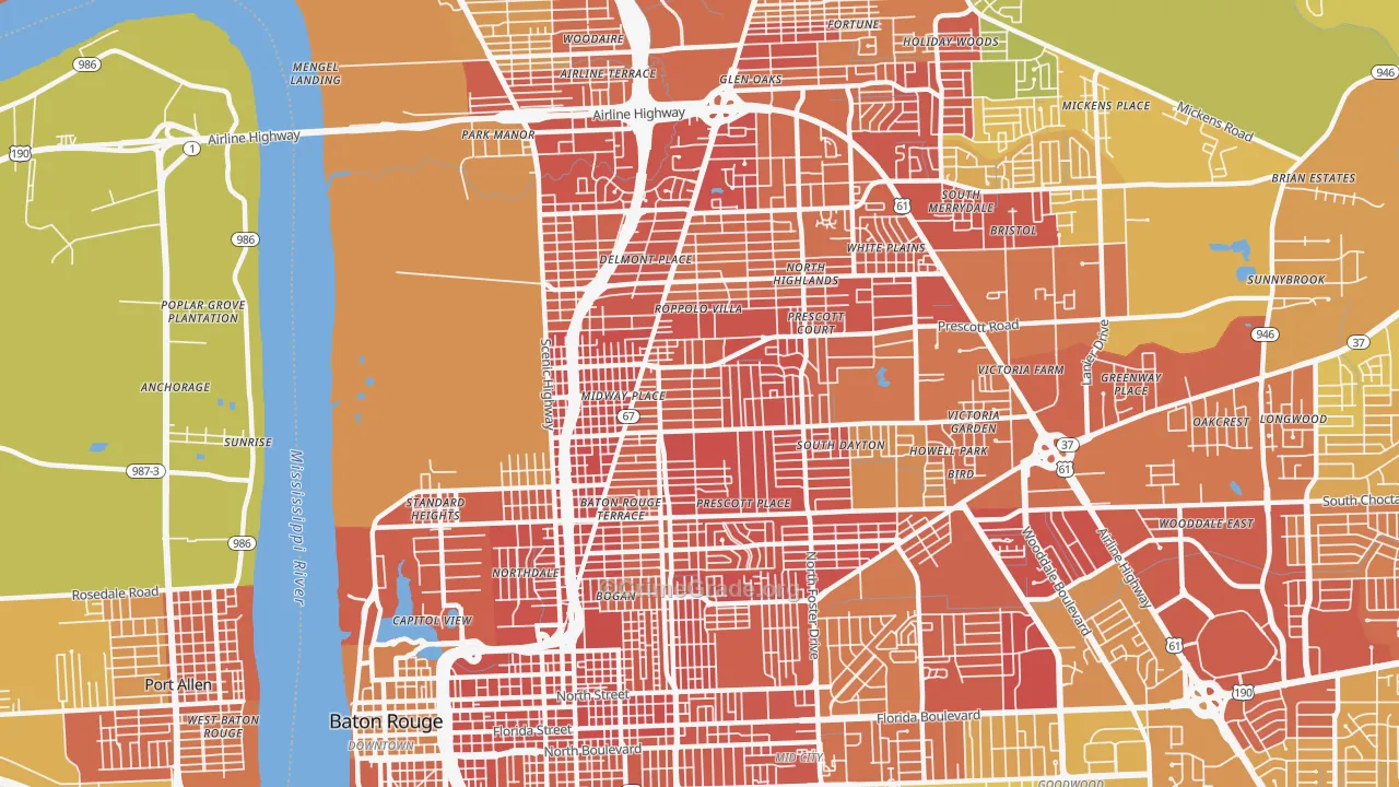 Mid City North, Baton Rouge, LA Map of Burglary Rates