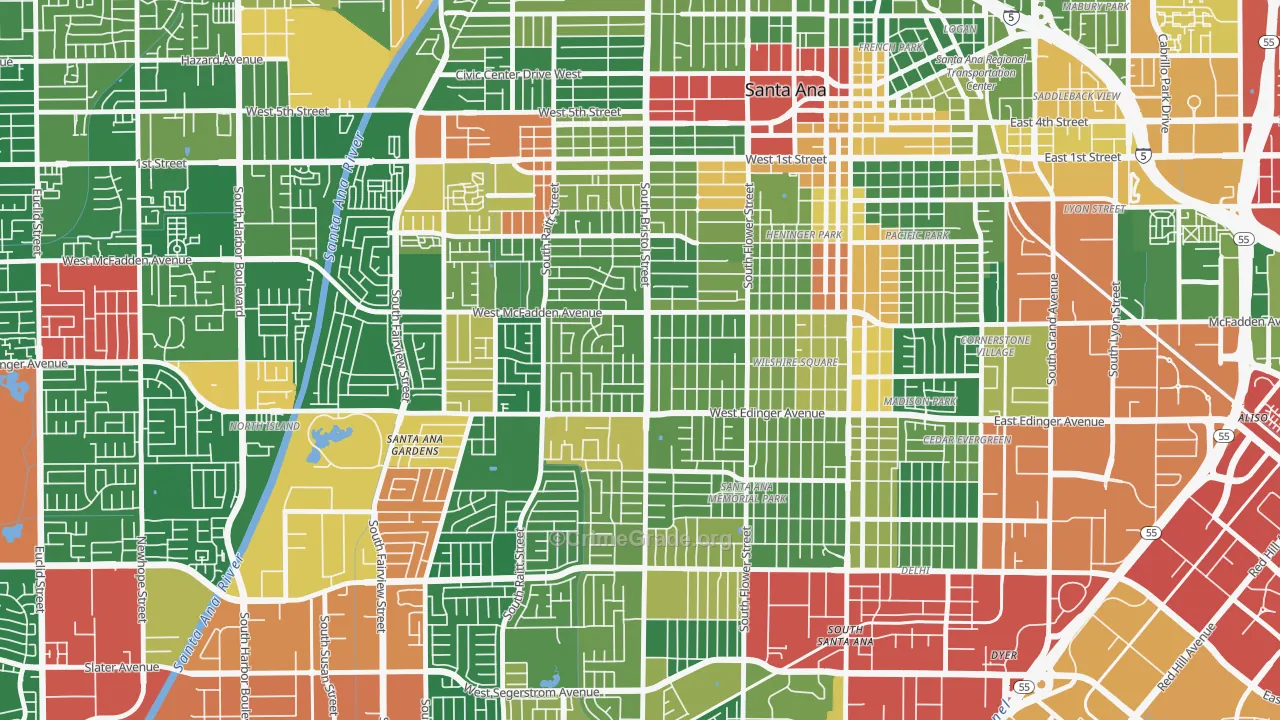 Mid City-Santa Ana, Santa Ana, CA Map of Burglary Rates