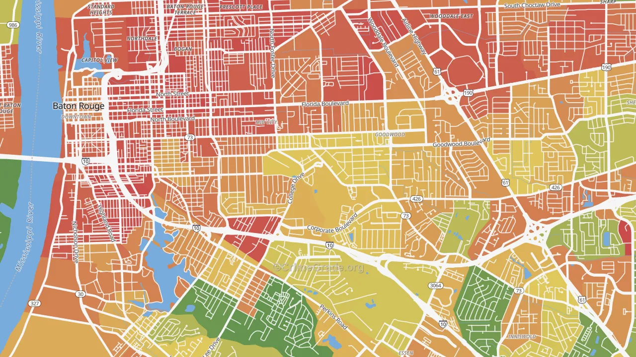 Mid City South, Baton Rouge, LA Map of Burglary Rates