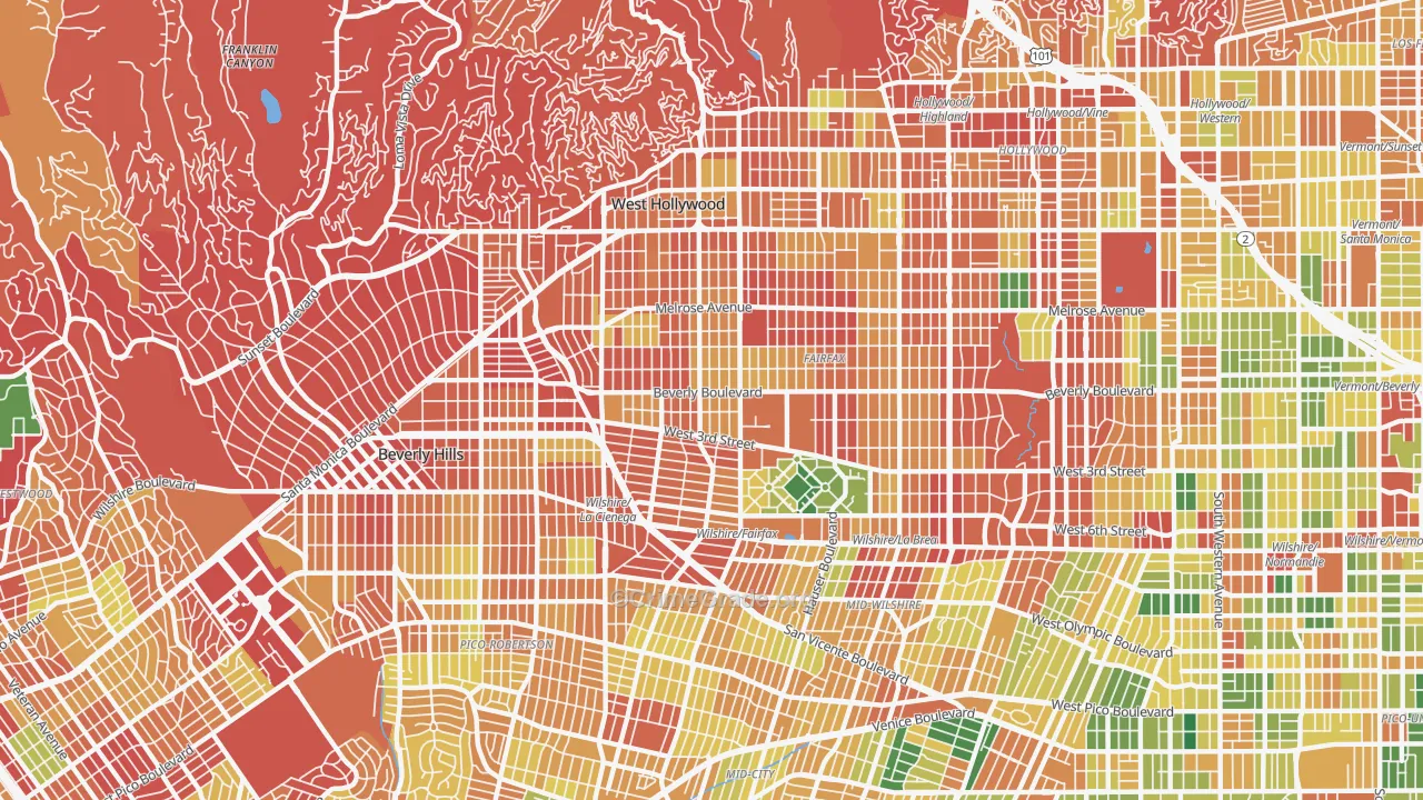 Mid City West, Los Angeles, CA Map of Burglary Rates