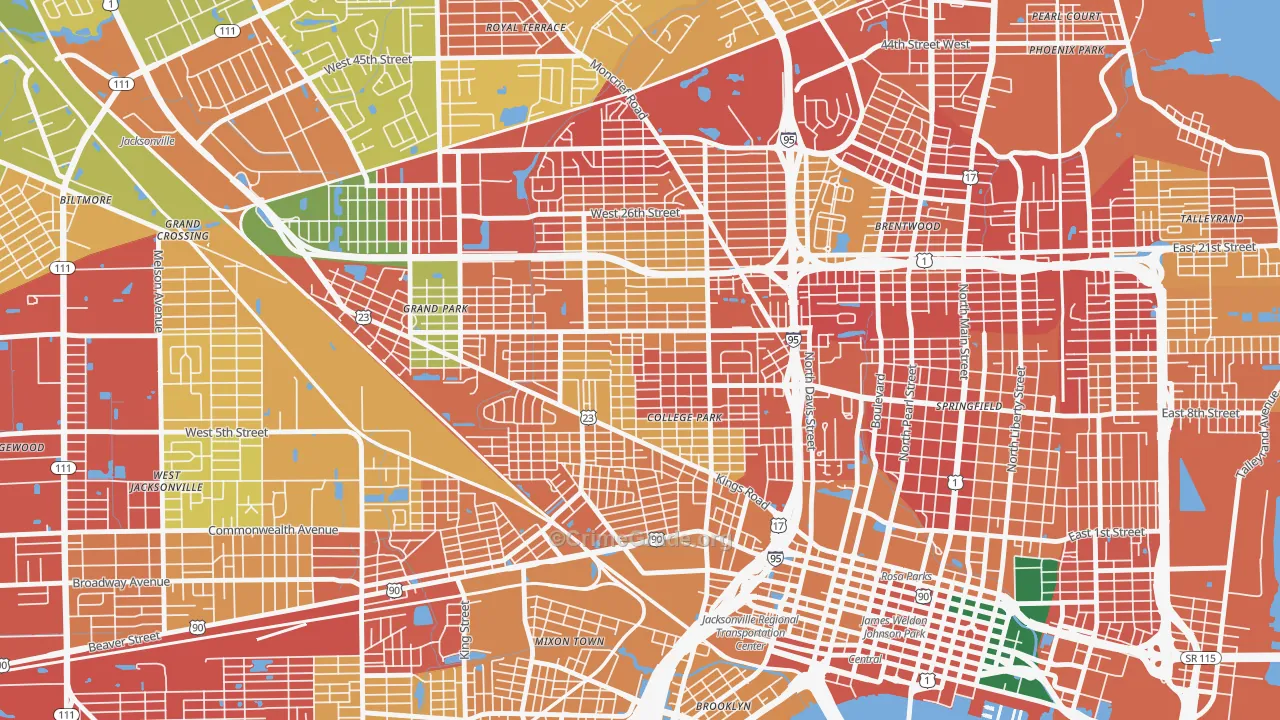 Mid-Westside, Jacksonville, FL Map of Burglary Rates