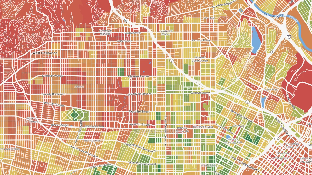 Mid Wilshire, Los Angeles, CA Map of Burglary Rates