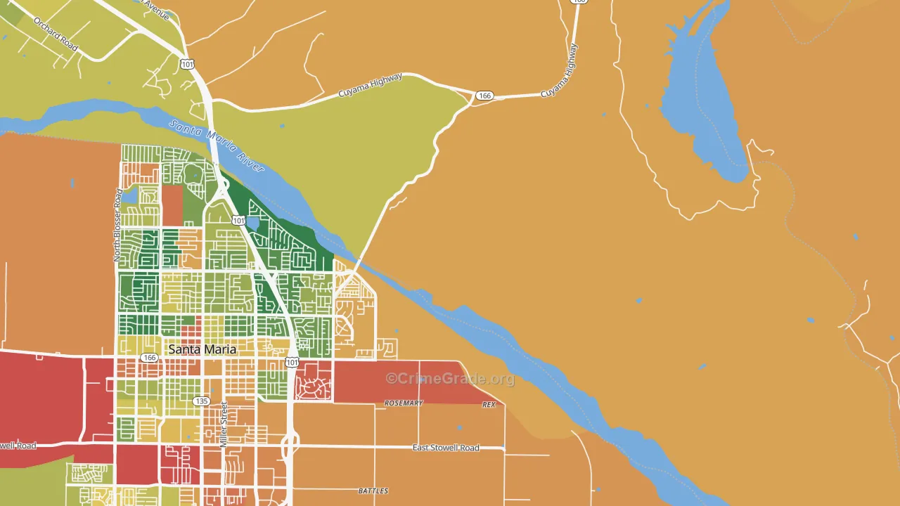 Midco, CA Map of Burglary Rates