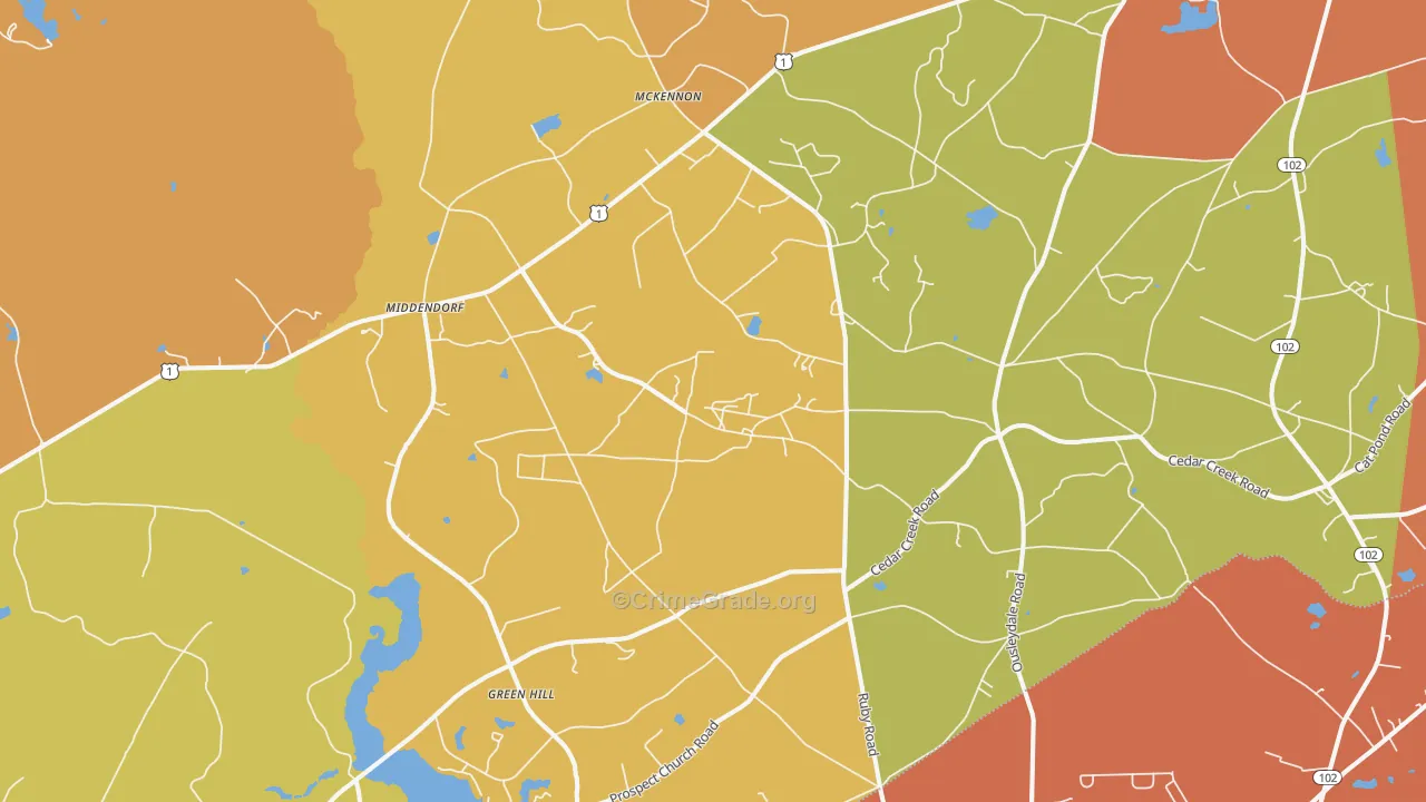 Middendorf, SC Map of Burglary Rates