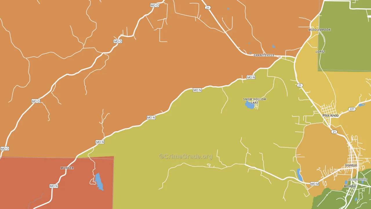 Middle Brook, MO Map of Burglary Rates