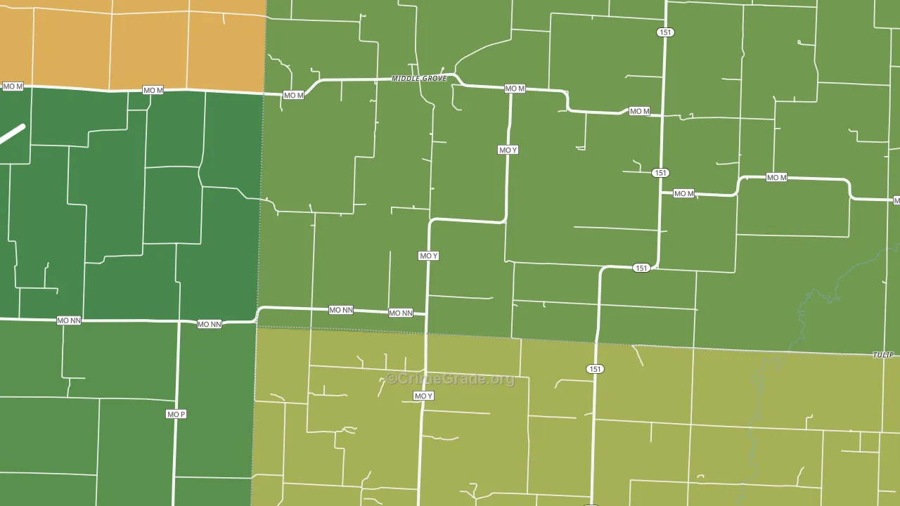 Middle Grove, MO Map of Burglary Rates
