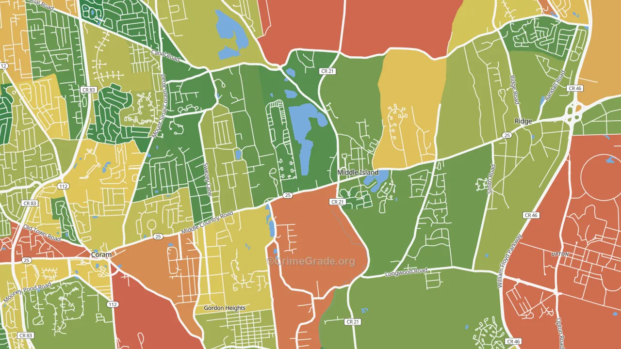Middle Island, NY Map of Burglary Rates