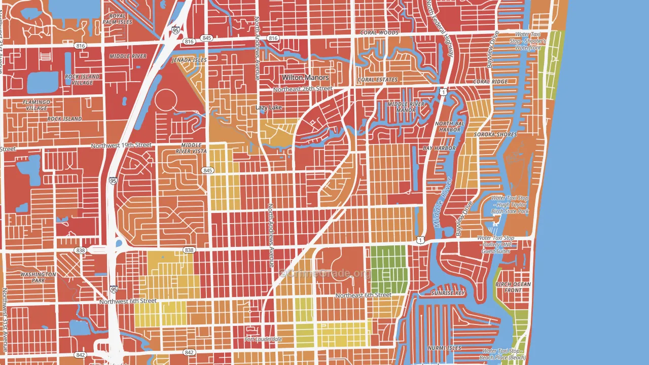 Middle River Terrace, Fort Lauderdale, FL Map of Burglary Rates