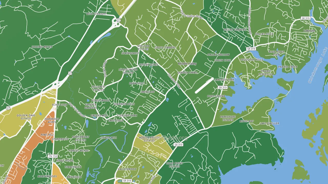 Middle Valley, TN Map of Burglary Rates