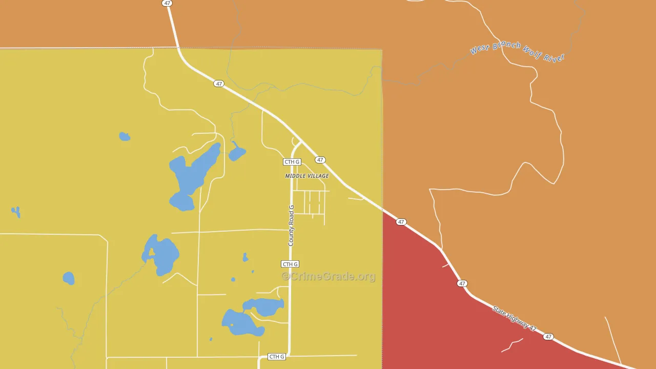 Middle Village, WI Map of Burglary Rates