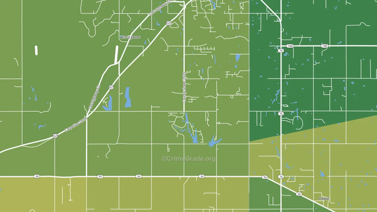 Middleberg, OK Map of Burglary Rates