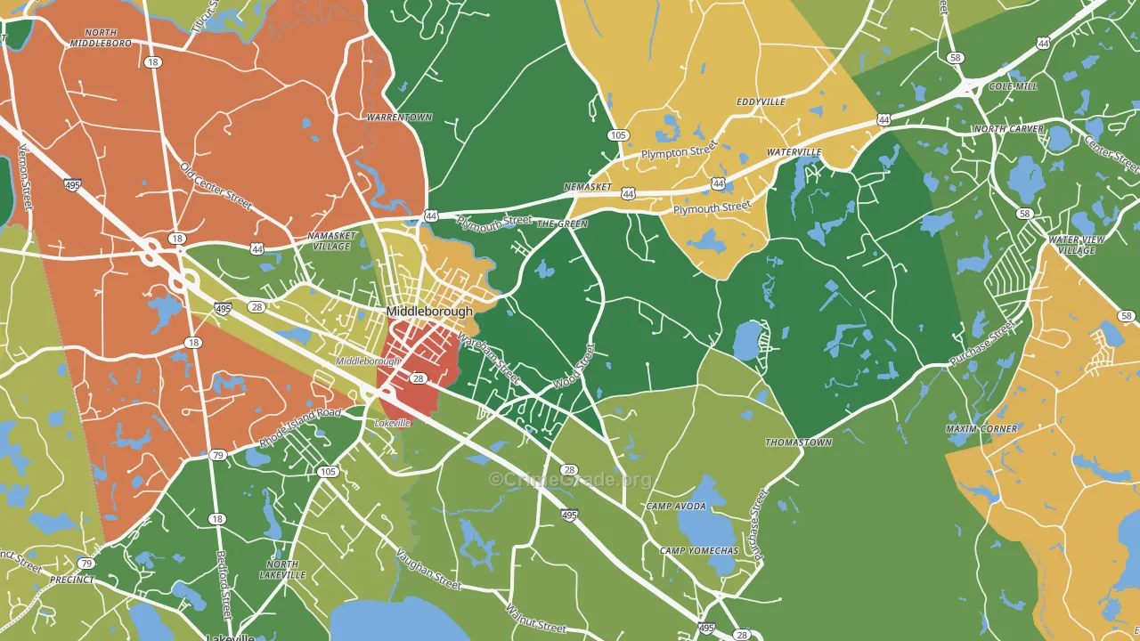 Middleboro, MA Map of Burglary Rates