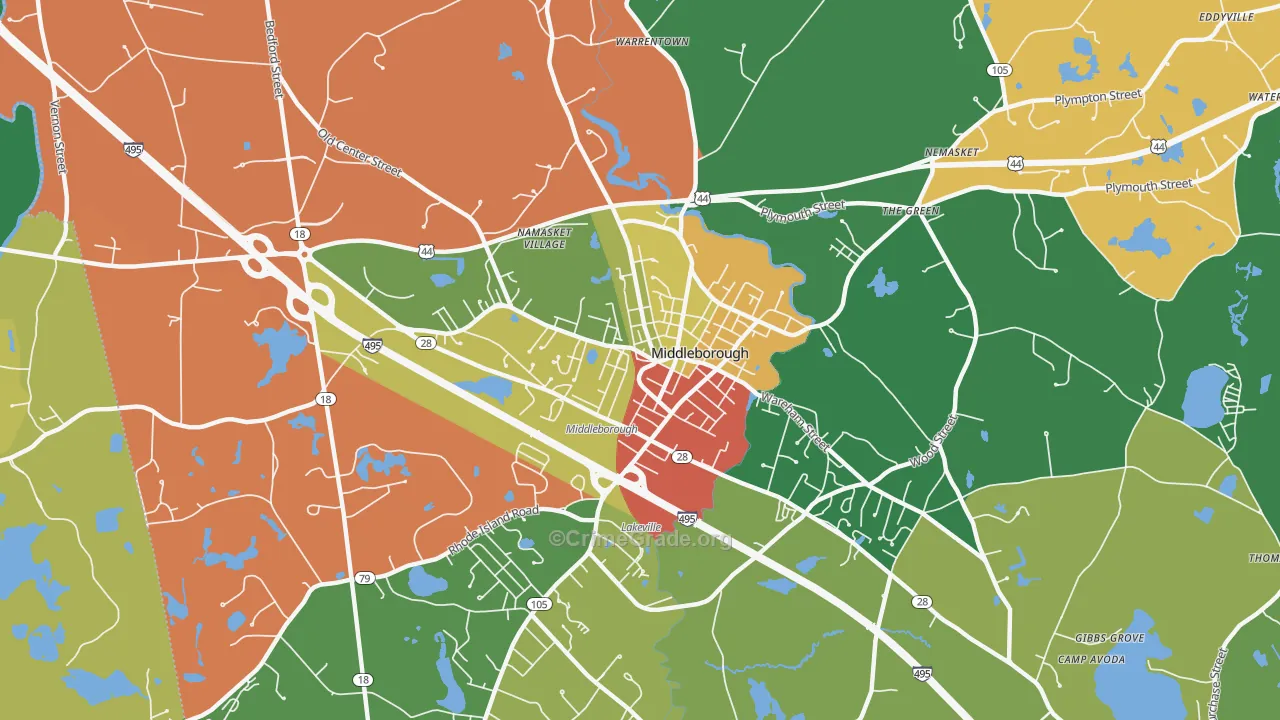 Middleborough Center, MA Map of Burglary Rates