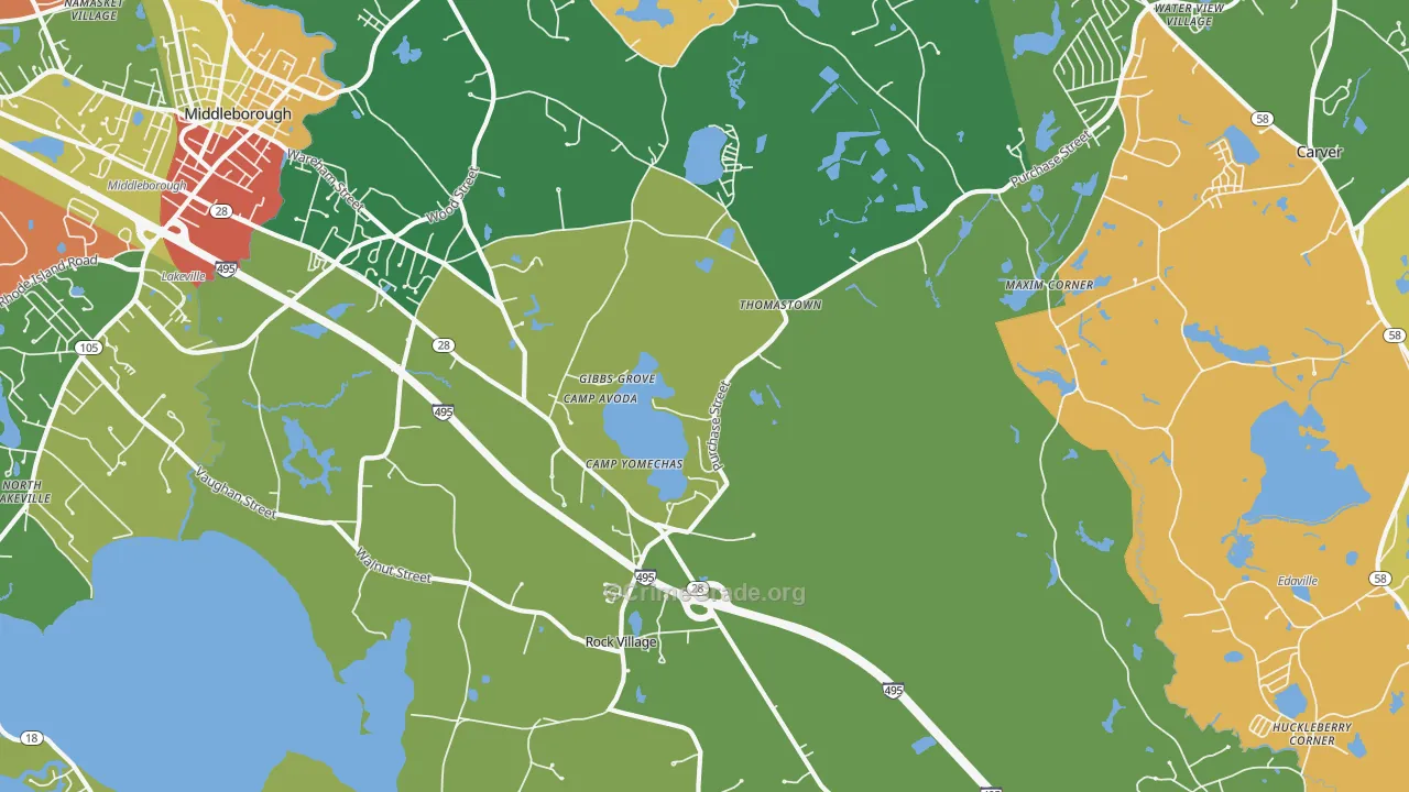 Middleborough, MA Map of Burglary Rates