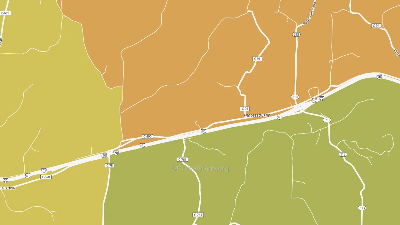 Middlebourne, OH Map of Burglary Rates