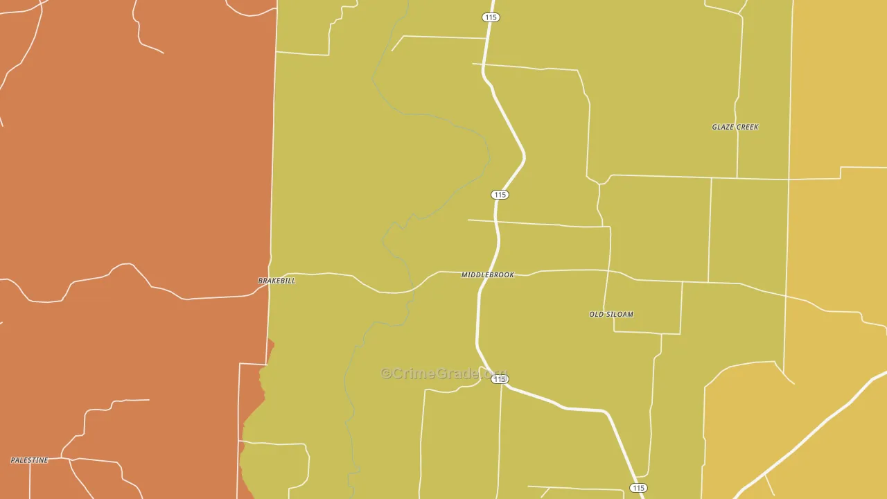 Middlebrook, AR Map of Burglary Rates