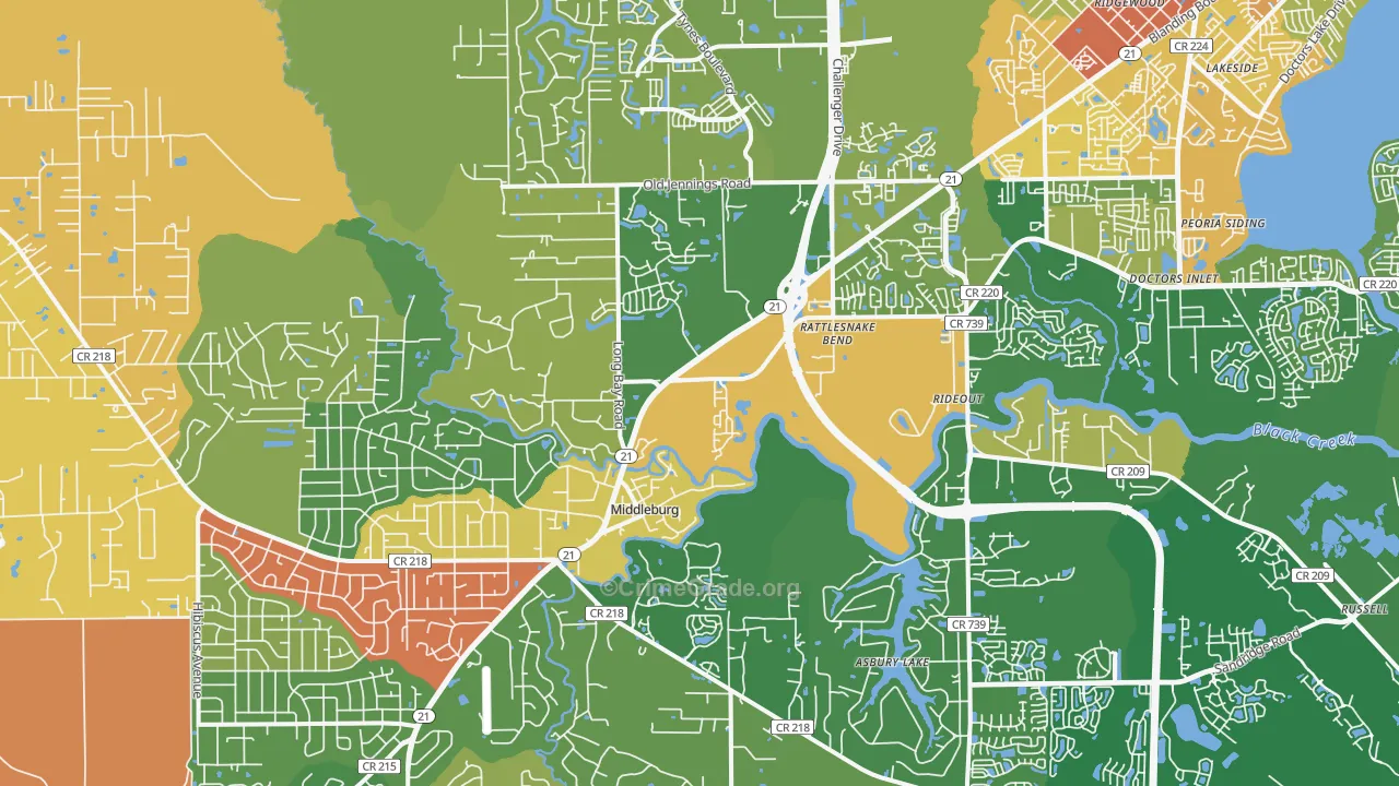 Middleburg, FL Map of Burglary Rates