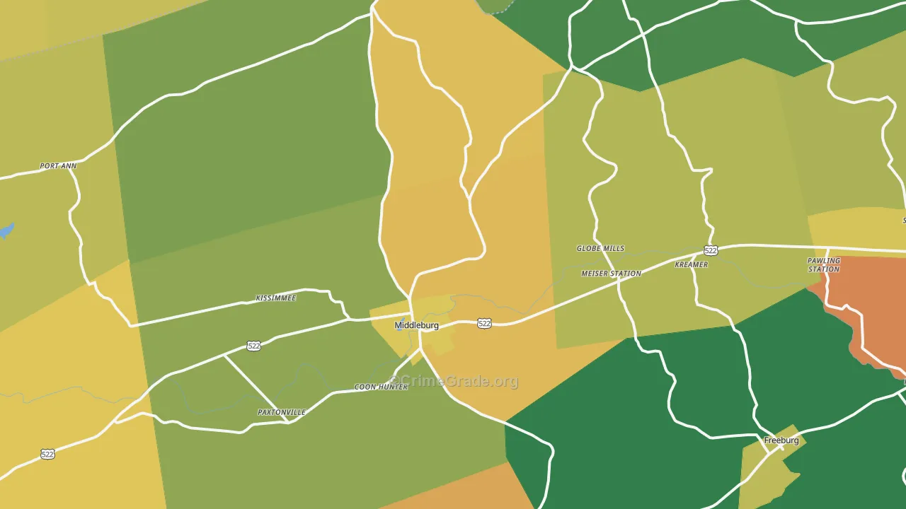 Middleburg, PA Map of Burglary Rates