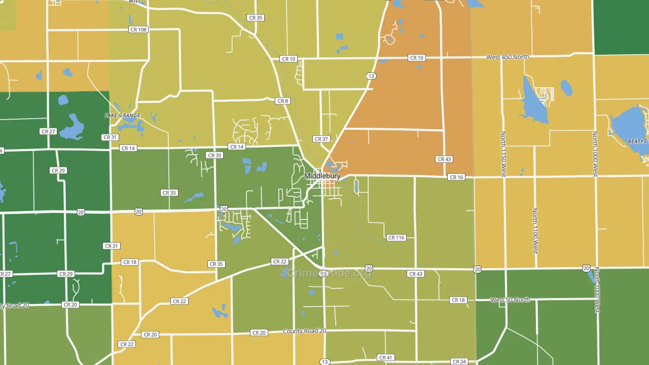 Middlebury, IN Map of Burglary Rates