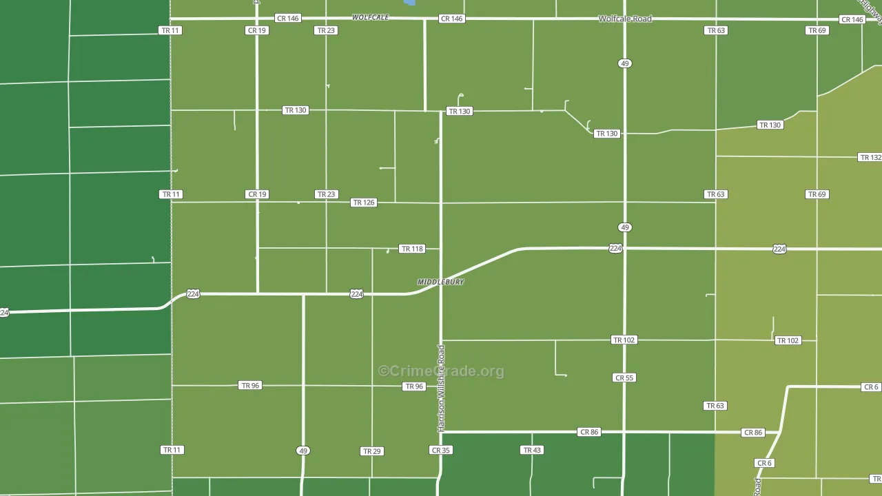 Middlebury, OH Map of Burglary Rates