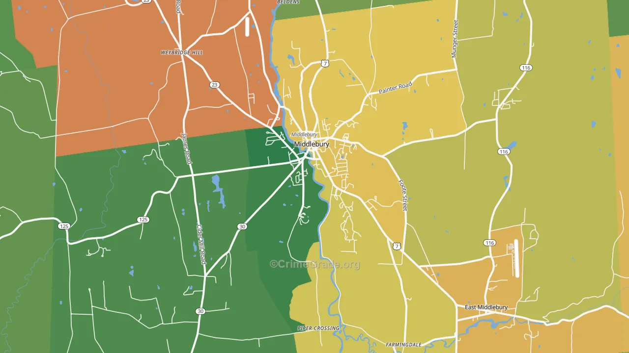 Middlebury, VT Map of Burglary Rates