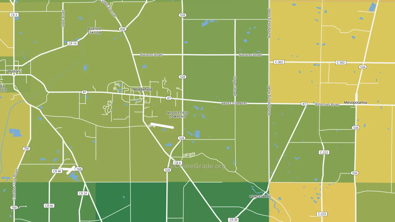 Middlefield, OH Map of Burglary Rates