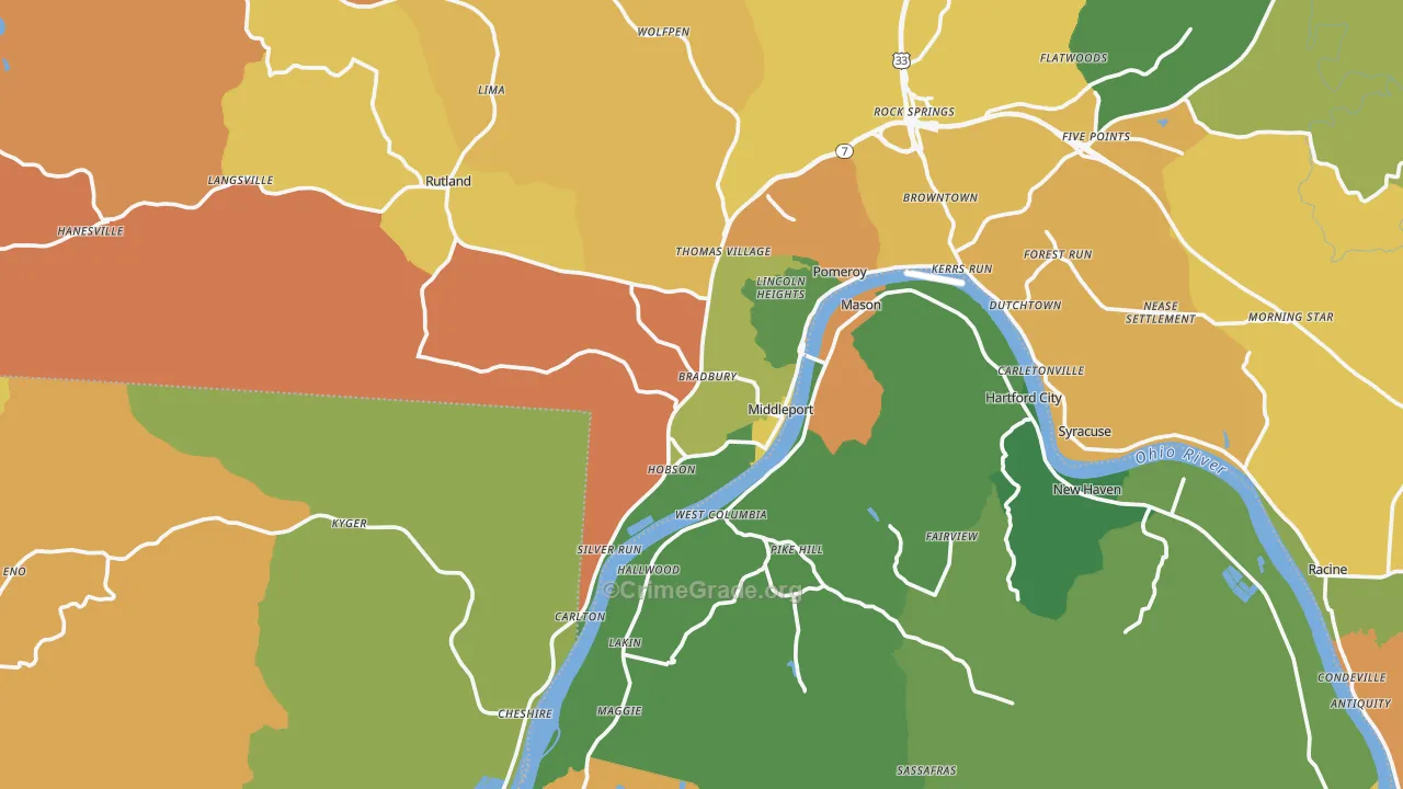 Middleport, OH Map of Burglary Rates